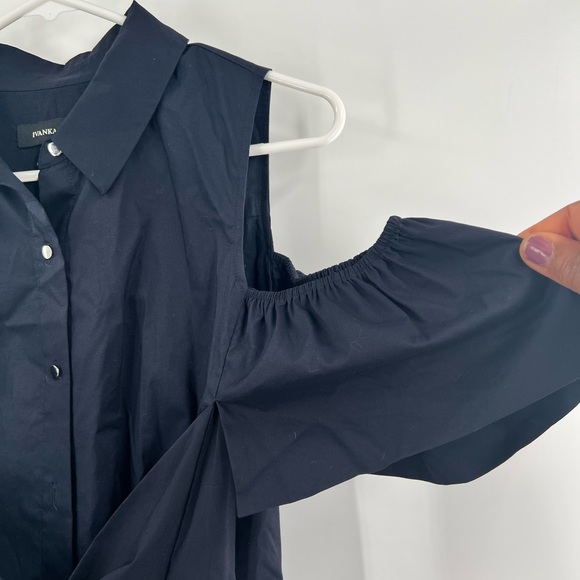 Ivanka Trump blue button down shirt dress cold shoulder 8 - Picture 4 of 9
